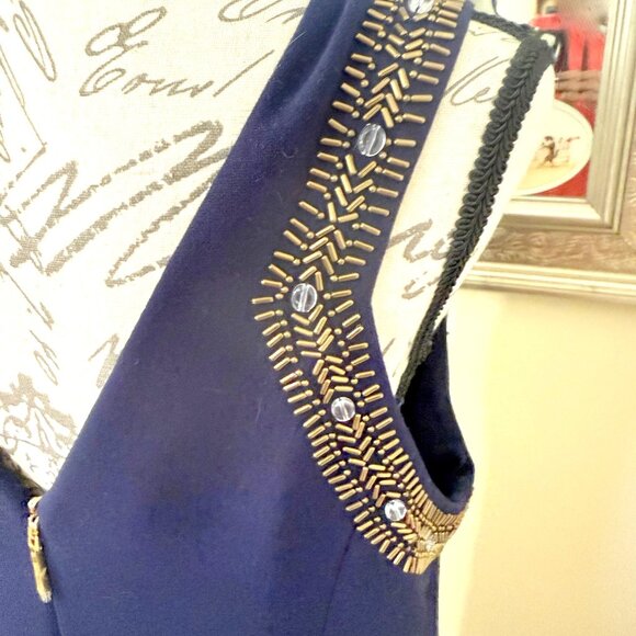 Lilly Pulitzer Largo Shift Dress True Navy Beaded Gold Cocktail Sz 12 - $268 - Picture 6 of 16